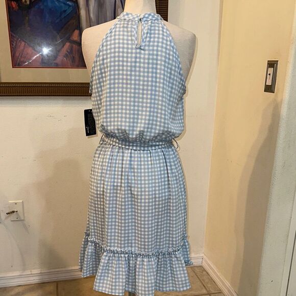 Mackenzie & James Blue/White Checkerboard Halter Dress Size Med - Picture 7 of 10